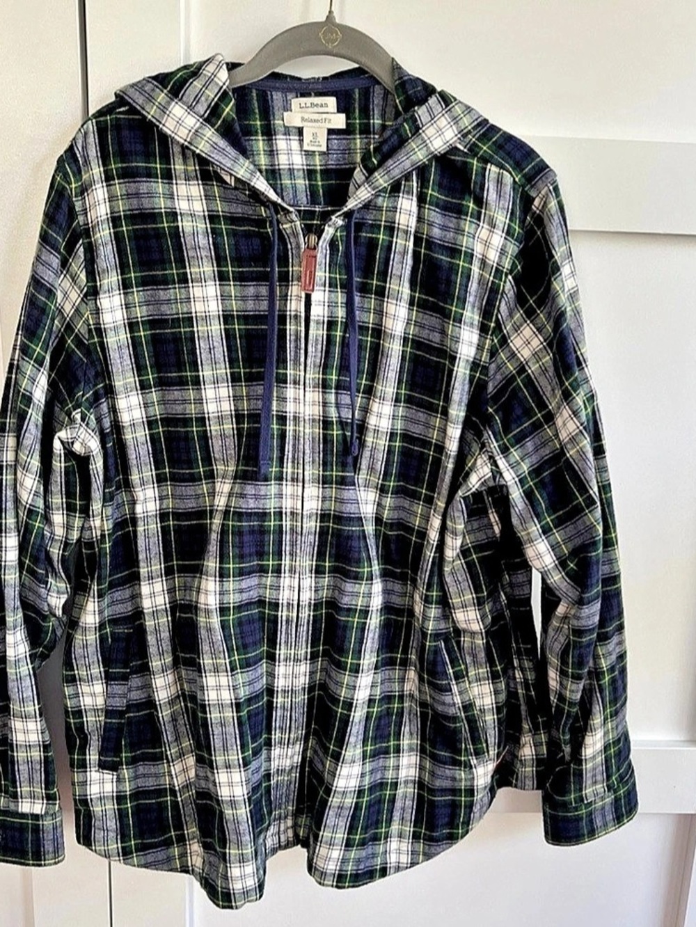 L.L.Bean Scotch Plaid Flannel Relaxed Zip Hoodie women’s XL
